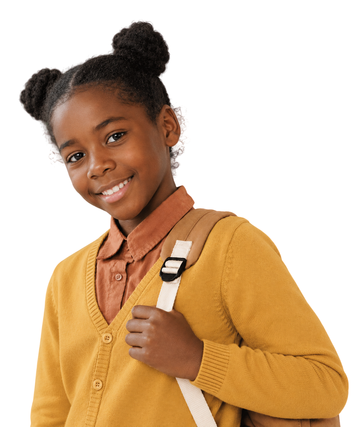 Élève souriante avec un cartable